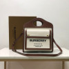 BURBERRY-80367841 버버리 브라운 스몰 투톤 캔버스 레더 포켓 토트