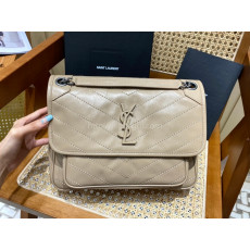 SAINT LAUREN-633158 크링클드 퀼티드 미디움 니키 체인 백