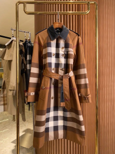 BURBERRY - 버버리 80486961 컨트라스트 패널 체크 코튼 트렌치코트