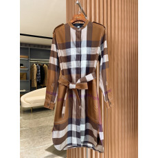 BURBERRY - 버버리 80574391 이그재저레이트 체크 코튼 타이 웨이스트 셔츠 드레스
