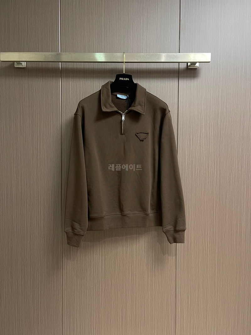 프라다 - PRADA 코튼 플리스 폴로 스웻셔츠 (코코아 브라운)