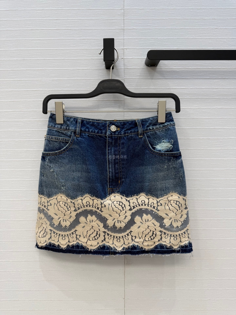 Dolce&Gabbana-F4C6NDG8OB4S9001 데님 레이스 스커트